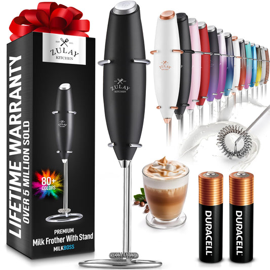 Zulay Pro Milk Frother Wand with Batteries - Quick Handheld Drink Mixer - Electric Foam Maker for Coffee and More - Black
