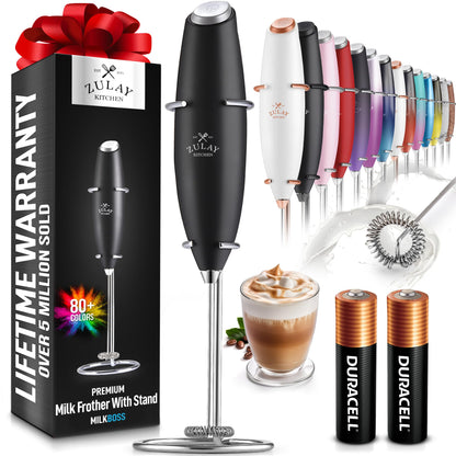 Zulay Pro Milk Frother Wand with Batteries - Quick Handheld Drink Mixer - Electric Foam Maker for Coffee and More - Black
